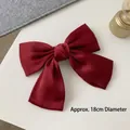 Large 18cm red satin ribbon bow hair clip with double-layer design for women - Short Bow Spring Clip / Burgundy