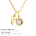 Elegant gold stainless steel initial P necklace featuring a round clear crystal pendant - Letter R / Gold