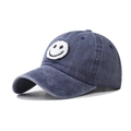 Classic dark blue washed cotton baseball cap with embroidered smiley face patch - Navy Smiley