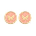 French vintage round butterfly stud earrings in gold with pink enamel finish - Orange