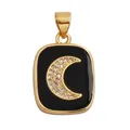 Gold-plated rectangular pendant with black enamel and sparkling zircon moon inlay - Black Enamel Moon (L617075L1-Black)