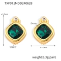 Golden square earrings with green zircon stones featuring high-quality copper metal frames - Gold Dark Green Zircon Earrings