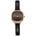 Minimalistische Damenuhr mit dunkelgrauem Zifferblatt, Roségold-Gehäuse und schwarzem Lederband - Roségold Gehäuse Schwarzes Zifferblatt Schwarzes Armband