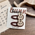 Cute brown plush rabbit hair clips with pearls for girls, set of 2 on a display card - Pearl Rabbit Hair Clip