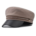 Detailansicht Schirmmütze aus Khaki-Twill mit schwarzem Lederschirm und Strasssteinen - M(56-58cm) / Khaki
