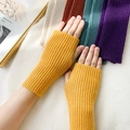 Winter knitted fingerless gloves in mustard yellow with warm ribbed texture design - One Size / Pumpkin Yellow