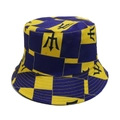 Chapeau bob d'été avec motif à carreaux jaune et bleu et imprimés de trident noir - M (56-58cm) / Style Trident Barbade (S)