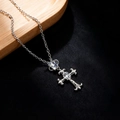 Collana in acciaio inossidabile argento con ciondolo a croce corona e zirconi chiari - Argento-Stile C-Corona Croce