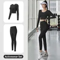 Schwarzes zweiteiliges Yoga-Set für Damen mit bauchfreiem Oberteil und High-Waist-Leggings - S / Oberteil Und Unterteil / Sternenschwarz + Sternenschwarz