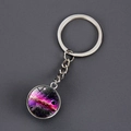 Solar system keychain with purple galaxy nebula glass pendant and silver metal ring - Standard Spec