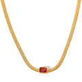 Collana a catena piatta a serpente dorata con un pendente rettangolare in zircone rosa - Oro Zircone Rosso (KDD143)