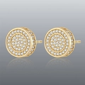 Hip hop style gold plated circular stud earrings featuring full micro paved white zircons - Cylindrical Full Drill / Gold
