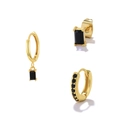 Three-piece gold-toned earring set with black zircon stones in rectangle and round cuts - Gold Black Gemstone 3-Piece Combination Set (#55)