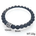 Men's natural black lava stone beaded bracelet with vintage silver cylinder charm - Tibetan Religious Style Pattern (KB205878-Z)