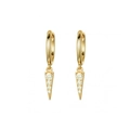 Elegant gold geometric hoop earrings with triangle pendants and clear zircon stones - White Zirconia (Gold Tone)