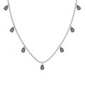 Collar de plata S925 con siete colgantes de circonita verde en forma de pera - Plata 925 / Verde