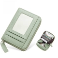 Light green litchi grain leather RFID card holder wallet with accordion fold design - JP-6002 Style / Avocado Green