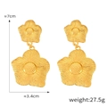 Gold floral drop earrings with geometric textures and vintage style in titanium steel - Double Layer Wavy Flower (F1293) / Gold