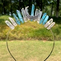 Handmade crystal crown headband with white crystals and black moon centerpiece - White & Blue Crystal with Silver Wire & Moon