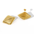 Textured 18K gold plated stainless steel square stud earrings with stripe pattern surface - Pleated Square / Gold