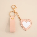 Pink PU leather heart mirror keychain with gold hardware and lobster clasp for bags - Heart Mirror / Pink