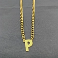Hip hop style Cuban link necklace with 18K gold-plated capital letter P pendant - Letter P / Gold
