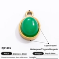 18k gold plated stainless steel pendant with round translucent green stone PJ91405 - Round Green Cat Eye Style (PJ91405)