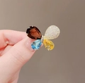 Handheld butterfly brooch featuring colorful teardrop crystals and sparkling pavé accents - Colorful Butterfly