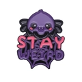 Pin's émaillé monstre violet avec texte Stay Weird sur un fond de toile d'araignée - Toile d'Araignée Violette (XZ8892)