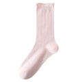 Pink silk blend socks with lettuce edge cuffs and vertical ribbed texture design - One Size / Peach Orange