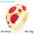 Breiter 18K vergoldeter Edelstahlring mit roten Emaille-Punkten, 14mm Bandbreite - US 6 / Gold Rot (KR111178-K)