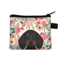 Cartoon dachshund dog pattern polyester coin purse with colorful floral design - Dachshund