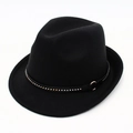 Classic black Churchill trilby hat with leather rivet band and gold ring detail - One Size / Black