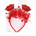 Red Valentine's Day headband with sparkling red lips and heart-shaped tassel accents - Red Sequin Red Lips Heart Headband (No. 11)