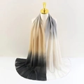Close-up of lightweight gradient chiffon scarf draped with elegant beige to black transition - Beige to White and Black Gradient (Style 8)