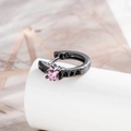 Fashion star hoop earring in black metal with a pink star-shaped zircon stone - A593-5# Black Pink (Single Piece)