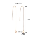 Rose gold threader earrings with shiny zircon spherical pendant, 11cm length size detail - NE1046 Planet