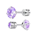 Pendientes de plata con grandes circonitas moradas redondas y cierres de rosca - Circonio Morado De Color Acero + Rojo Violáceo [uno] / 3-8mm Set