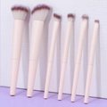 Set of 6 light pink makeup brushes with synthetic bristles and natural brown gradients - 6Pcs Pink Angled Brush Set
