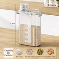 Set of 3 clear plastic grain storage containers with 2.8L capacity and measuring cups - 3 Pack - 3L Cereal Jar