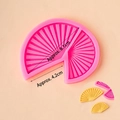 Pink fan-shaped silicone fondant mold with fine radial stripes for DIY cake baking - Silicone Mold Double Fan