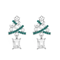 Exaggerated Christmas tree earrings with green crystals, pearls and star details - 02 White K M-811