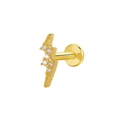 Golden lightning bolt ear stud with clear cubic zirconia pavé in minimalist setting - Gold Lightning (K-931)