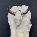 Western style bull skull pendant with silver horns on white crystal cluster base - No.10 White with Silver Horns
