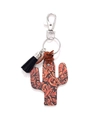 Wooden cactus keychain with reddish-brown print, black tassel and silver lobster clasp - Reddish Brown Print Cactus/Black Tassel