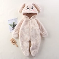 Mameluco de felpa beige para bebé con orejas de conejo y capucha en forro polar suave - 59cm(0-3M) / Estilo Conejo Blanco Crema