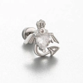 Orecchino a cuore in acciaio al titanio argento con ali corona e zircone trasparente - Cuore con Ali di Corona-Coda a Destra (A161-7#)