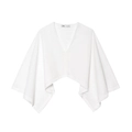 White linen blend kimono-style crop top with V-neck and wide cape sleeves in a minimalist look - XS / White Top