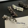 Colorful spiral telephone cord hair tie with silver beads and pearls for children - Silver Grey Beads