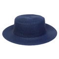 Classic navy blue flat top wide brim straw boater hat for summer beach protection - Cow Skull Decor Band Style (284G)